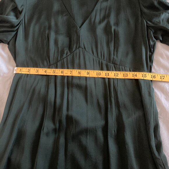 Washable Stretch Silk Puff Sleeve Mini Dress - Forest Green - Picture 8 of 9